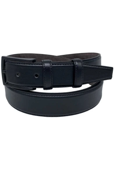 3.5 Cm. Klasik Suni Deri Düz Erkek Battal Kemer Siyah - Resim 2