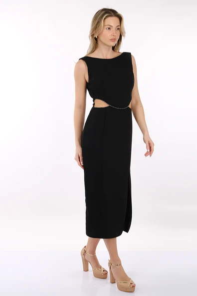 DORİDORCA Kadın Geniş Askılı Yandan Tül Detaylı Kısa Abiye Elbise  2245133 - Resim 9