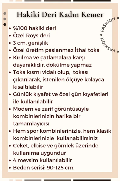 3 cm Genişlik %100 Hakiki Roys Deri Nikel Tokalı Dikişli Kadın Kemer Kahverengi - 10