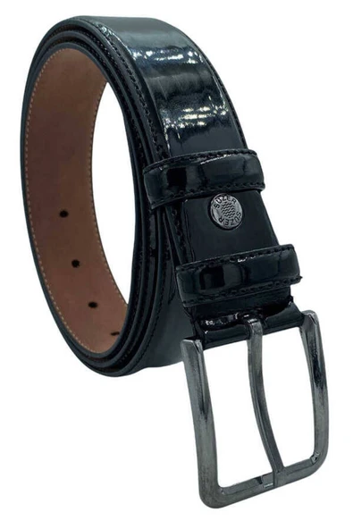 Siyah Rugan Suni Deri Düz Model Dikişli 3.5 Cm.lik Klasik Kemer - 8001-düz-22k-e - 4
