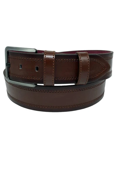 Taba Suni Deri Dikişli Desensiz Düz Model 4.5 Cm.lik Spor Kot Kemer - 4523-111-22ks - 8