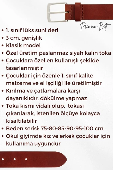 3 cm Klasik Suni Deri Çocuk Kemeri Kız Erkek Okul Kemeri Antrasit Gri - 8