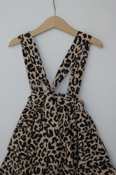 Kız Çocuk Helen Leopar Askılı Kat Kat Bağlama Jile Elbise - Resim 3