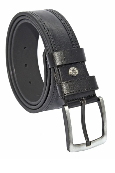 * 4 Cm. Spor Suni Deri Çift Dikişli Model Kemer Siyah