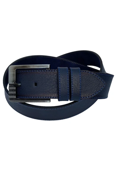 4.5 cm. Spor Suni Deri Mavi Dikişli Erkek Kemer Lacivert - Resim 2