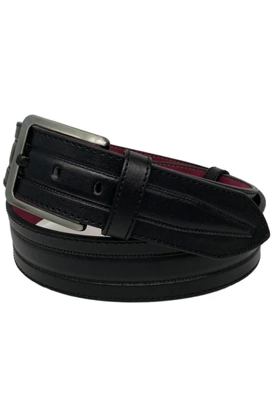 Kahverengi Suni Deri Dikişli Model 4.5 Cm.lik Spor Kot Kemer - 4513-61-22ks - 9