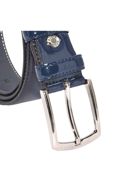 Lacivert Rugan Suni Deri Desenli 3.5 Cm.lik Klasik Kemer - 8005-80 - Resim 3