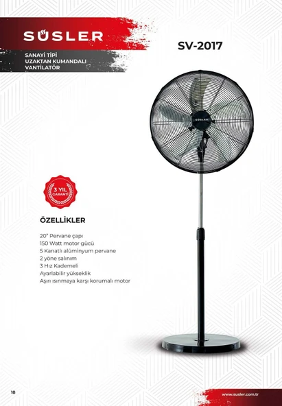 Süsler SV-2017 Sanayi Tipi Ayaklı Vantilatör - 2