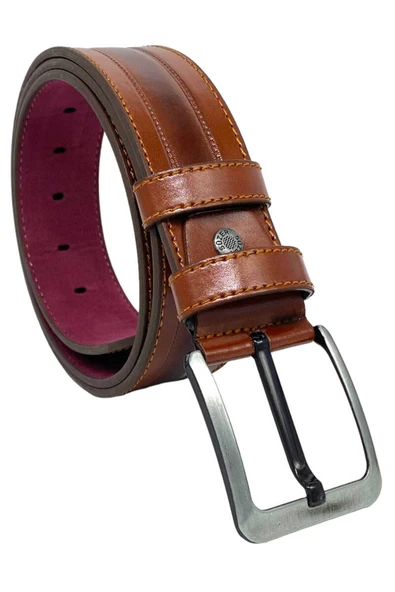 Taba Suni Deri Dikişli Model 4.5 Cm.lik Spor Kot Kemer - 4523-61-22ks - 5
