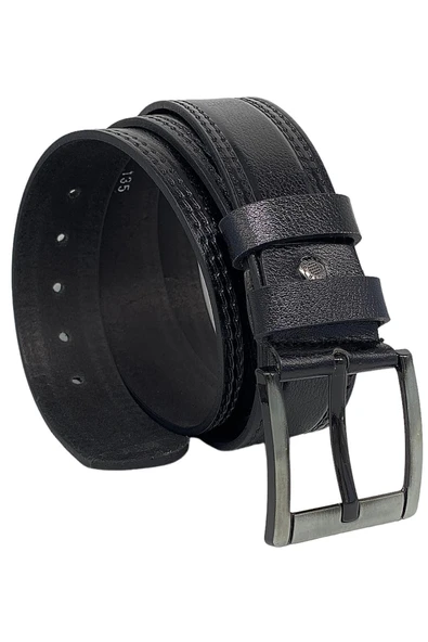 4.5 cm Spor %100 Hakiki Manda Derisi Lüks Kemer Siyah Dikiş Desenli - Resim 2