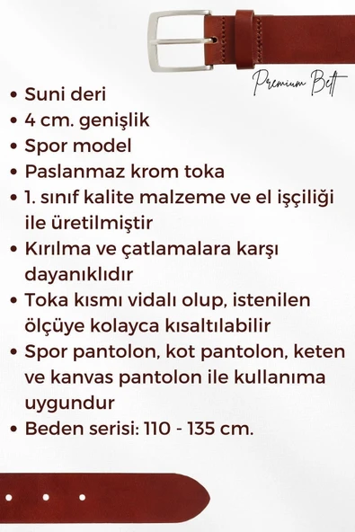 Siyah Suni Deri Dikişli 4 Cm.lik Spor Kemer - 7000-109-22y - Resim 7