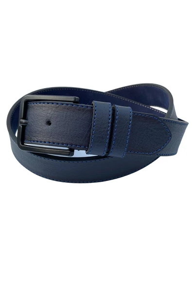 Lacivert Suni Deri Mavi Dikişli Model 4 cm.lik Unisex Spor Kemer - 9047 - 4