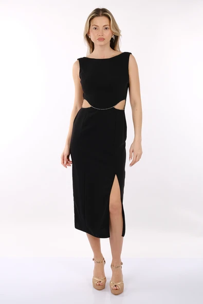 DORİDORCA Kadın Geniş Askılı Yandan Tül Detaylı Kısa Abiye Elbise  2245133 - Resim 2