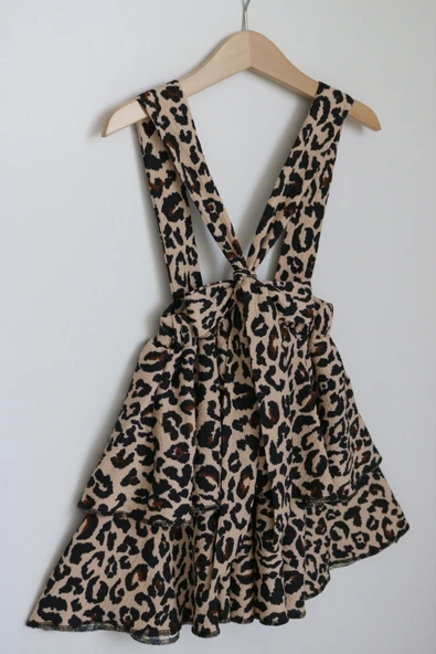 Kız Çocuk Helen Leopar Askılı Kat Kat Bağlama Jile Elbise - Resim 4