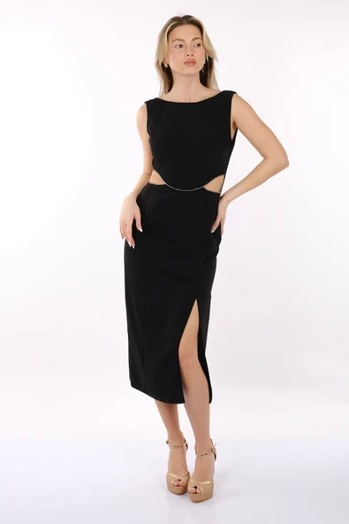 DORİDORCA Kadın Geniş Askılı Yandan Tül Detaylı Kısa Abiye Elbise  2245133 - Resim 4