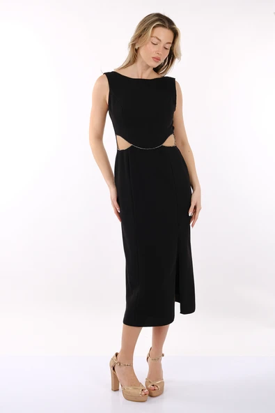 DORİDORCA Kadın Geniş Askılı Yandan Tül Detaylı Kısa Abiye Elbise  2245133 - Resim 6