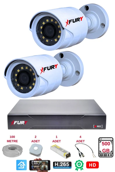 FURY 2 Li Gece Renkli Görüş Güvenlik Kamerası Full Hd-Su Geçirmez Güvenlik Kamerası Seti 500GB - Resim 2