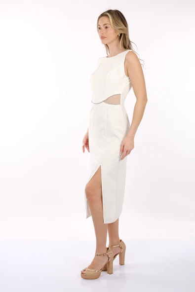 DORİDORCA Kadın Geniş Askılı Yandan Tül Detaylı Kısa Abiye Elbise  2245133 - Resim 5