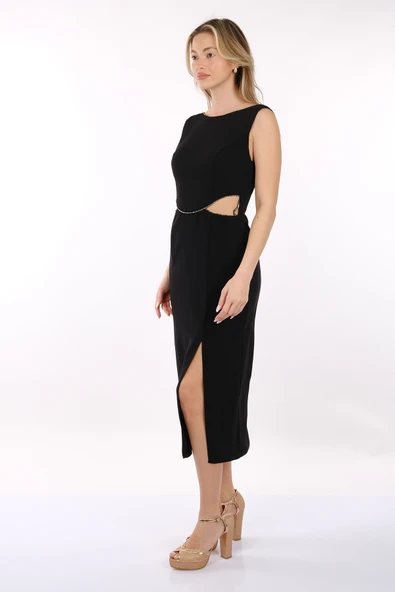 DORİDORCA Kadın Geniş Askılı Yandan Tül Detaylı Kısa Abiye Elbise  2245133 - Resim 12