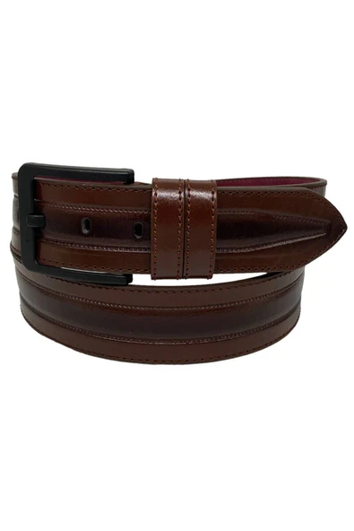 Kahverengi Suni Deri Dikişli Model 4.5 Cm.lik Spor Kot Kemer - 4513-61-22ks - 2