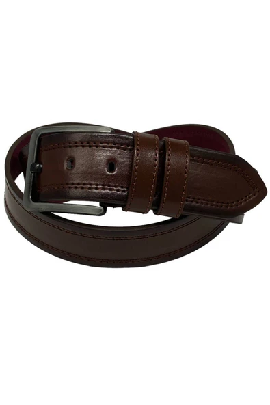 Taba Suni Deri Dikişli Desensiz Düz Model 4.5 Cm.lik Spor Kot Kemer - 4523-111-22ks - 9