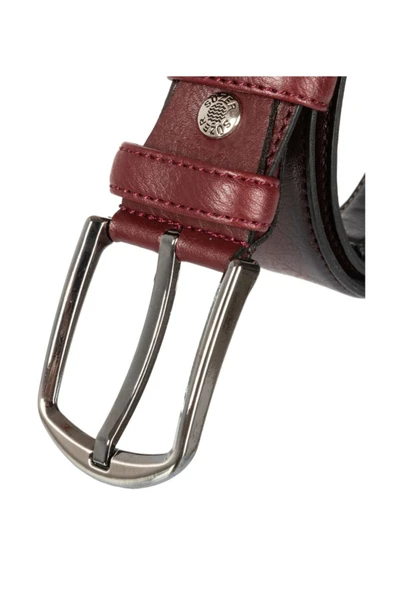 3.5 cm Klasik Suni Deri Dikişli Model Kemer Bordo - Resim 2