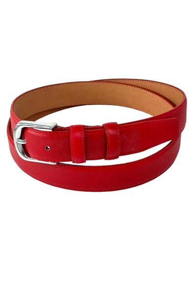 3 cm Genişlik %100 Hakiki Roys Deri Nikel Tokalı Dikişli Kadın Kemer Kırmızı - B817 - 1