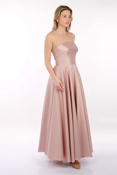 Dori Straplez Tafta Kiloş Abiye Elbise 00BB6068 - 8
