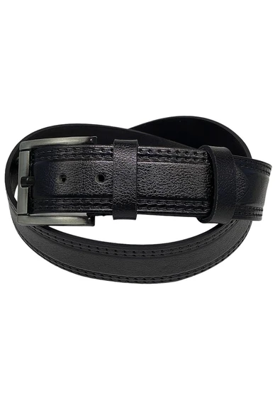 4.5 cm Spor %100 Hakiki Manda Derisi Lüks Kemer Siyah Dikiş Desenli - Resim 5