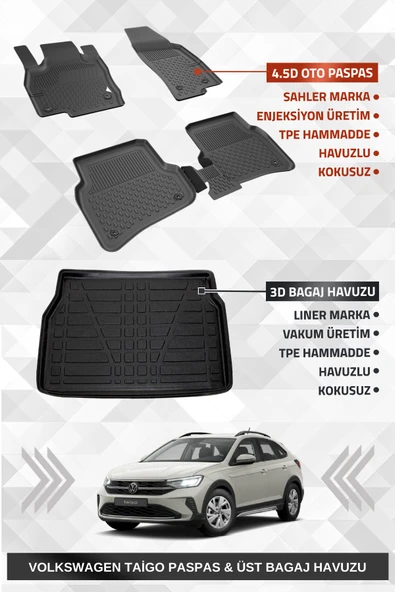 Sahler Volkswagen Taigo 2021+ Uyumlu 4.5d Premium Havuzlu Paspas ve Liner Marka 3D ÜST Bagaj Havuzu ürün görseli