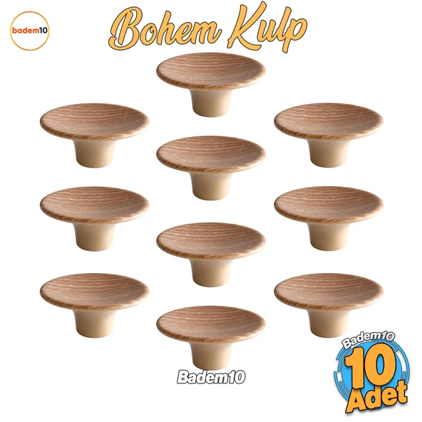 Bohem Plastik İç Bükey Kulp 10 ADET Açık Ceviz Renk Mobilya Mutfak Dolap Dolabı Çekmece Kulpu Kulbu