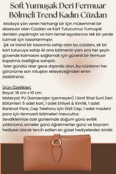 Soft Yumuşak Deri Fermuar Bölmeli Trend Kadın Cüzdan Eylül Model - 12