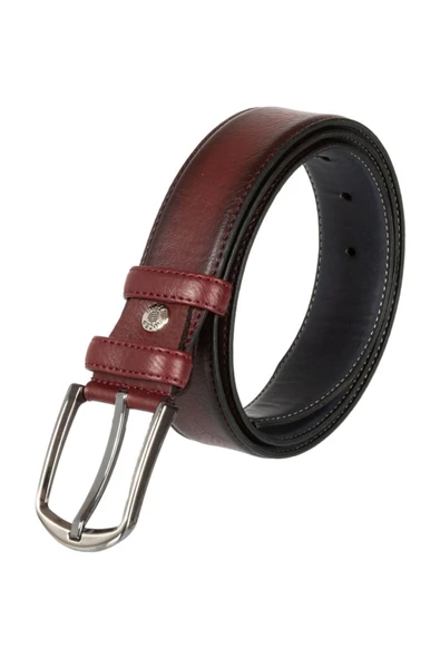 3.5 cm Klasik Suni Deri Dikişli Model Kemer Bordo ürün görseli