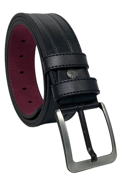 Kahverengi Suni Deri Dikişli Model 4.5 Cm.lik Spor Kot Kemer - 4513-61-22ks - 10