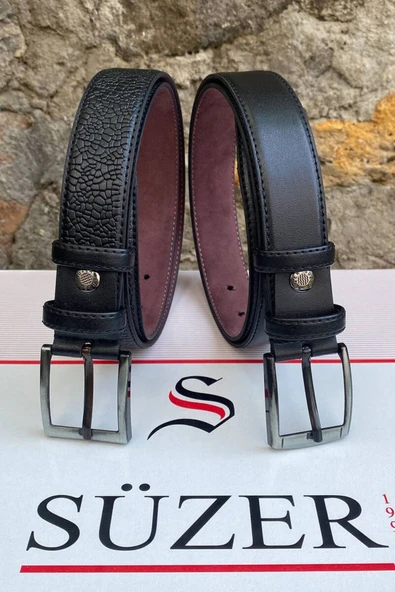 2'li Set x 3 Cm Klasik Suni Deri Erkek Çocuk Kemeri Siyah