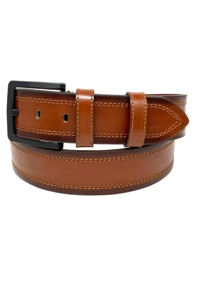 Taba Suni Deri Dikişli Desensiz Düz Model 4.5 Cm.lik Spor Kot Kemer - 4523-111-22ks - 2
