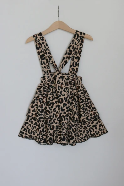 Kız Çocuk Helen Leopar Askılı Kat Kat Bağlama Jile Elbise - Resim 2