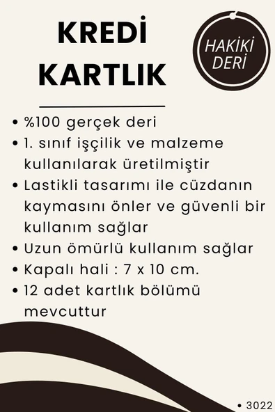 %100 Hakiki Deri Unisex Siyah Lastikli Dikey Kartlık - 5