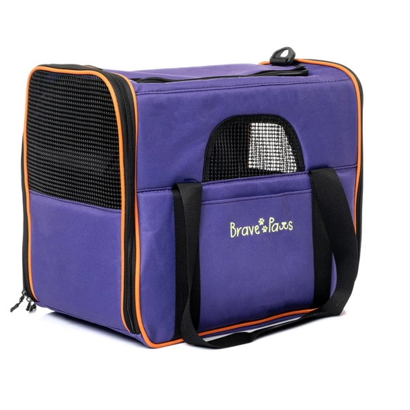 Brave Paws Kedi Köpek Taşıma Çantası Kare Model Yırtılmaz Plastik Fileli (MOR) - 7