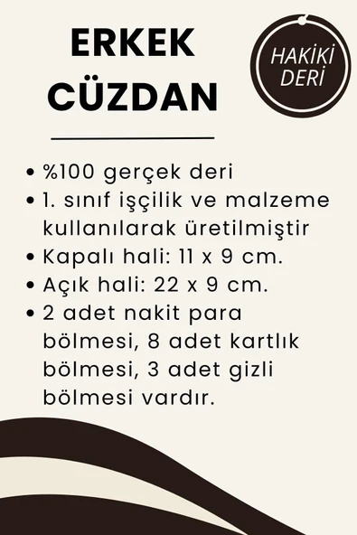 Hakiki Deri Yatay Model Klasik Erkek Cüzdan Siyah - 7