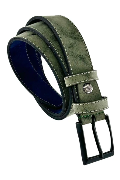 Yeşil Çocuk Boy Suni Deri Dikişli Model 3 cm.lik Garson Klasik Kemer Okul Kemeri - G10