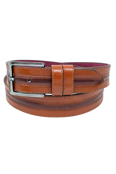 Taba Suni Deri Ortası Desenli Model 4 Cm.lik Spor Kemer - 9023-52-22rl - 2
