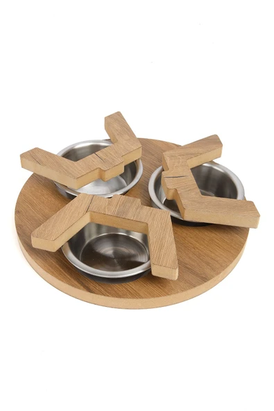 3 Kaseli Yuvarlak Kedi köpek Mama Su Kabı Ahşap Demonte Stand - 7