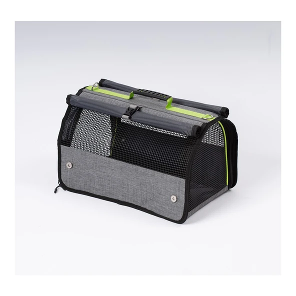 Brave Paws Perdeli Flybag Plastik Yırtılmaz Fileli Kedi ve Köpek Taşıma Çantası Havayolu Çantası (GRİ) - 2