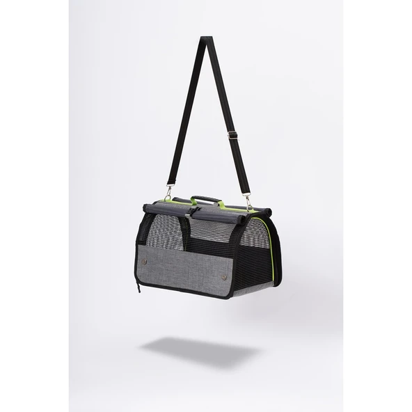 Brave Paws Perdeli Flybag Plastik Yırtılmaz Fileli Kedi ve Köpek Taşıma Çantası Havayolu Çantası (GRİ) - 4