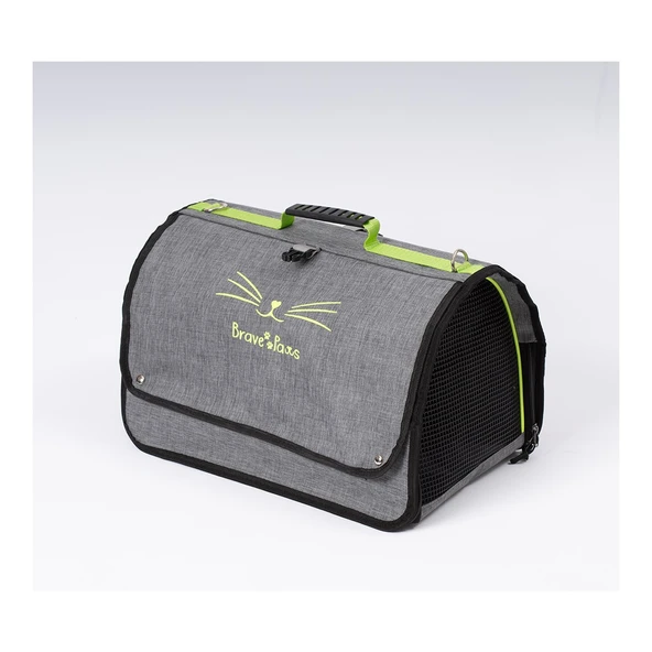 Brave Paws Perdeli Flybag Plastik Yırtılmaz Fileli Kedi ve Köpek Taşıma Çantası Havayolu Çantası (GRİ)