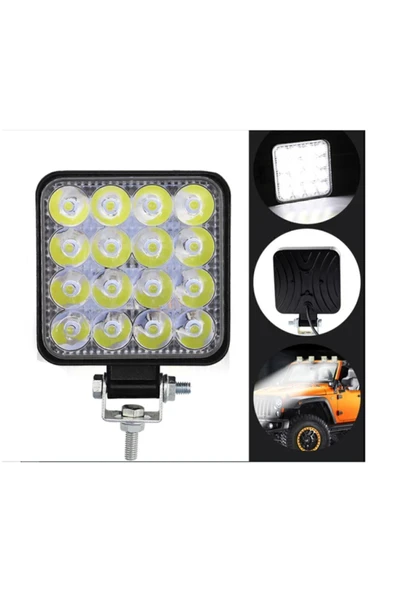 4 Adet 16 Led Kare Çalışma Lambası 110x110mm Off Road Traktör Tekne 16led-110 - Resim 2