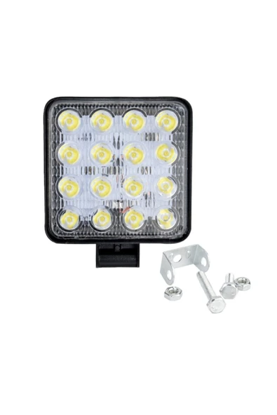 4 Adet 16 Led Kare Çalışma Lambası 110x110mm Off Road Traktör Tekne 16led-110 - Resim 3