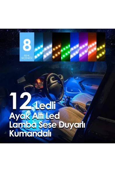 Ayak Altı Led 12 Ledli Lamba Sese Duyarlı Led Müziğe Duyarlı Led - 8 Renk Rgb