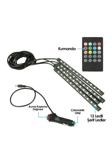 Ayak Altı Led 12 Ledli Lamba Sese Duyarlı Led Müziğe Duyarlı Led - 8 Renk Rgb - 5